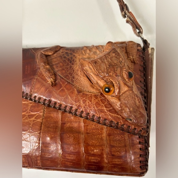 Vintage Mid-Century Alligator Genuine Gator Leather Purse Bag Taxidermy - Picture 2 of 16